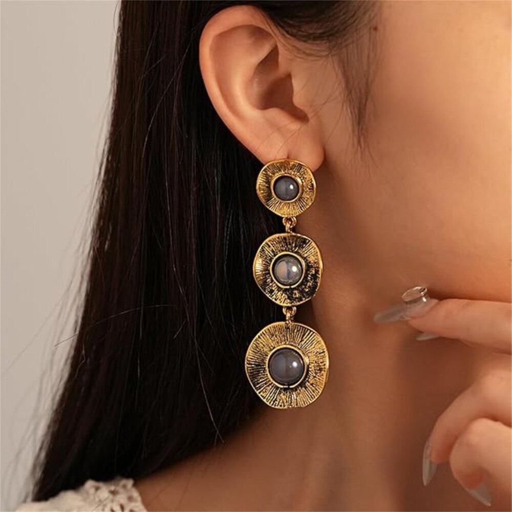 NEW! Women Boho Gold Pearl Dangle Earrings Handmade Trendy
